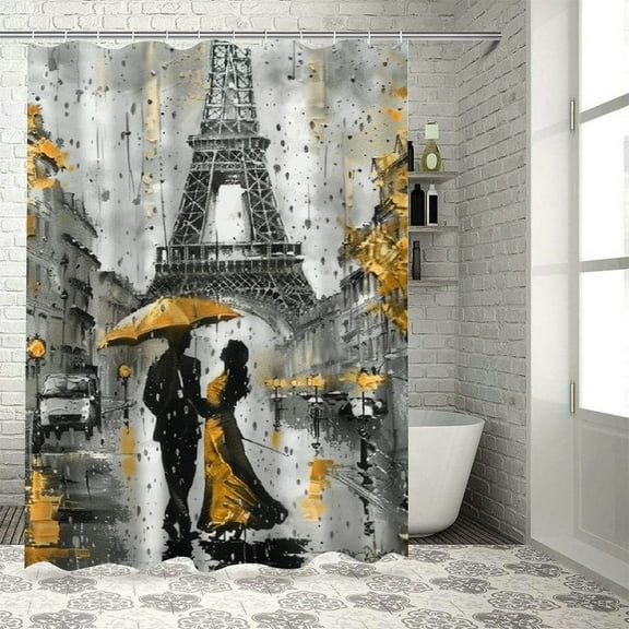 Shiartex Paris Eiffel Tower Shower Curtain for Bathroom Decor Vintage French Landscape Yellow Scenery Romantic Oil Painting Women Couple Fabric Waterproof Plastic Shower Hooks 60x72