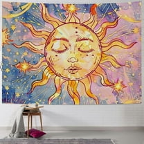 Shiartex  Pastel Pink Tapestry Burning Sun Tapestry Mystic Tapestry Celestial Sun and Moon with Stars Tapestry Psychedelic Hippy Tie Dye Wall Hanging for Party Home Decor 40x30inch