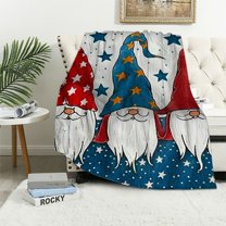 Shiartex Patriotic Gnomes Blanket, Memorial Day Independent Day Gifts, 4th of July Decoration Labor Day Veterans Day Bed Throw Flannel Plush Super Soft Quilt Throw for Sofa Couch White