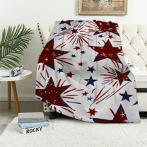 Shiartex Patriotic Stars Blanket 4th of July Blanket Soft Lightweight Bed Blanket Fireworks USA Flag Red White and Blue Flannel Blanket for Independence Day Gifts Memorial Day White
