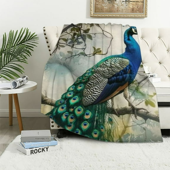 Shiartex Peacock Blanket Peacock Feather Throw Blankets Cozy Flannel Blanket Lightweight Peacock Bedding Peacock Decor Peacock Gifts for Girls Women Kids Adults for 40x50in