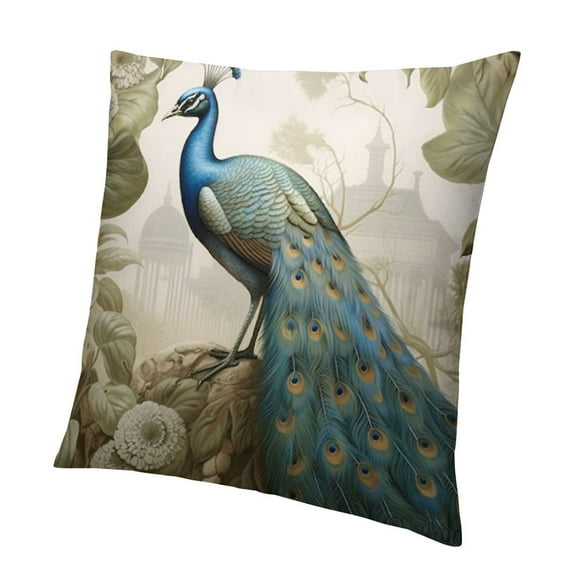Shiartex Peacock and Plant,Printed Soft Decorative Square Throw Pillow Covers Cushion Covers Pillowcases,Green and Yellow
