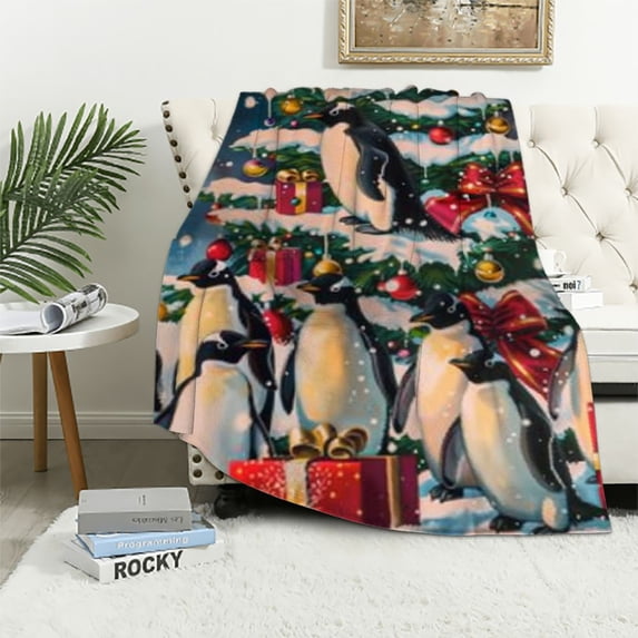 Shiartex Penguin Soft Warm Throw Blanket Lightweight Flannel Bed Blanket Gift for Girls Boys Men Women Chair Couch White