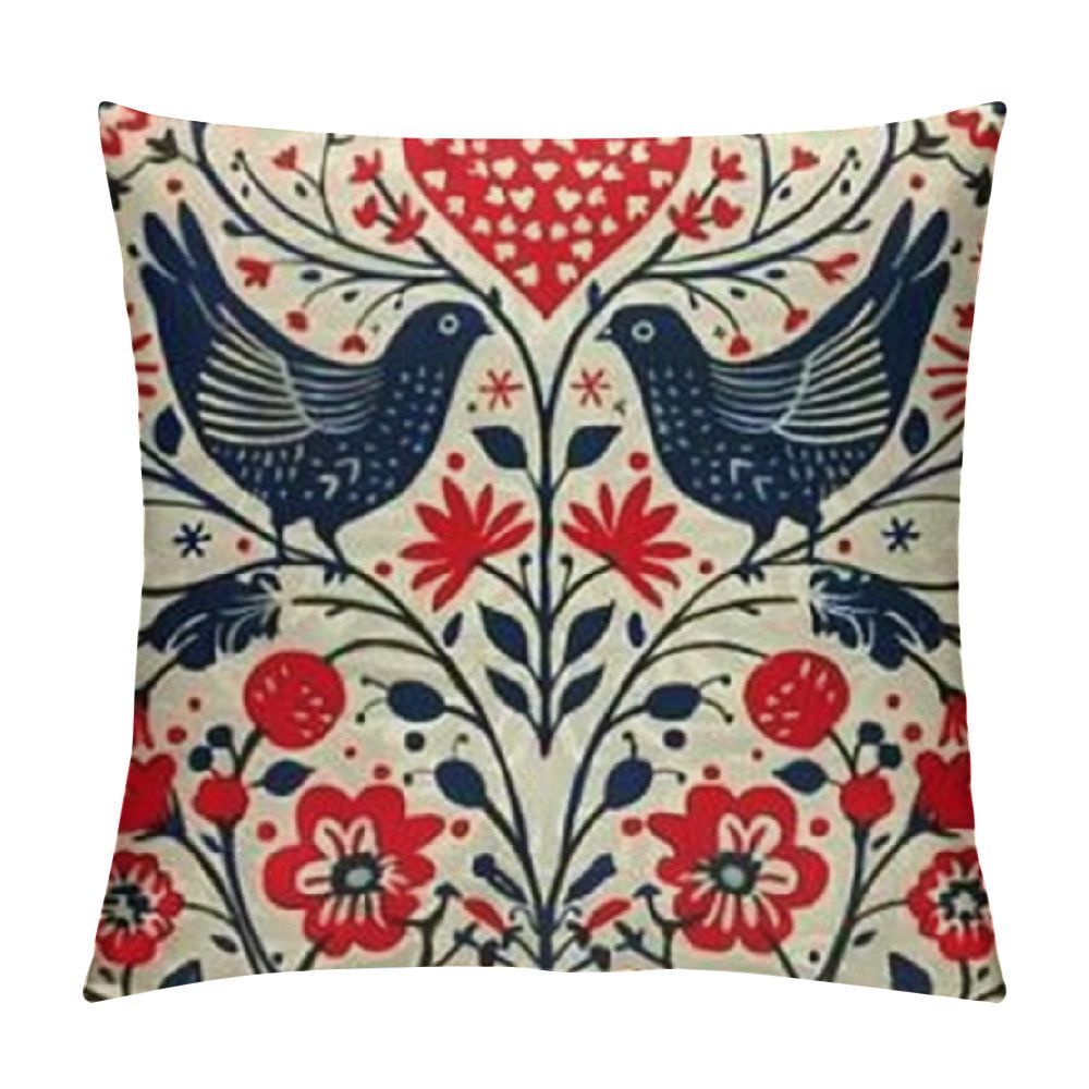 Photo inspiration: Visual Reference: Shiartex Pillow Case Danish Heart Scandinavian Red Folk Pattern Birds