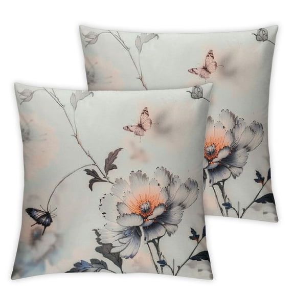Shiartex Pillow Covers 2pcs Retro Floral Black White Peony Flower Square Throw Pillow Decorative Case Sofa/Bed Cushion Covers Zipper Pillow Protector for Bedroom Living Room Farmhouse White