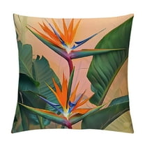 Shiartex Pillow Covers Tropical Flower Throw Pillows, Bird of Paradise Outdoor Pillowcase Hawaii Themed Green Palm Leaf Cushion Case Decor for Home Sofa Couch Bed White