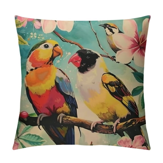 Shiartex Pillow Covers Tropical Toucan Parrot Bird Green Palm Leaves with White Hibiscus Flowers ,Decorative Throw Pillow Covers Soft Cushion Covers for Home Couch Living White