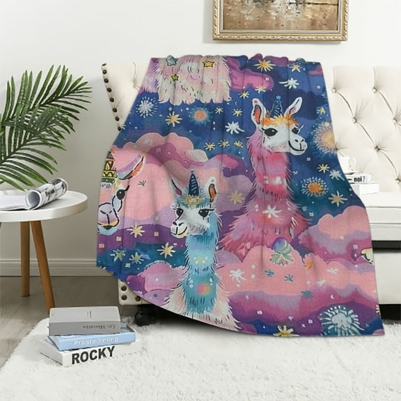 Shiartex  Pink Cute Llama Flannel Lightweight Blankets Plush  Bedding Throw Blanket for Couch and Bed for Adult White