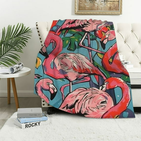 Shiartex Pink Flamingo Blanket Cartoon Flamingo Animal Throw Blanket Valentines Gifts for Women Girls Flamingo Stuff Decor Soft Warm Cozy Flannel Blankets for Adults Kids All Season 40x50in