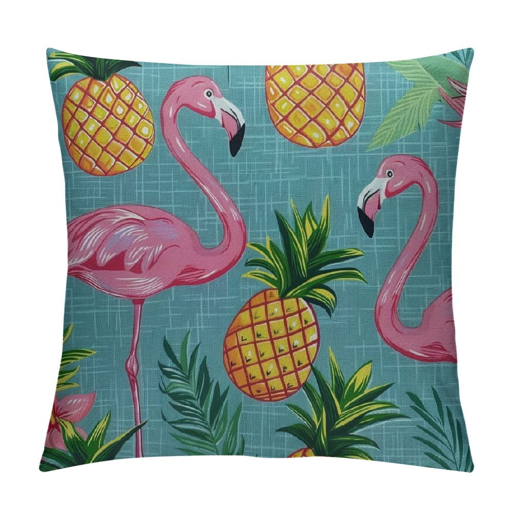 Shiartex Pink Flamingo Pillow Cover Pineapples and Exotic Leaves Theme ...