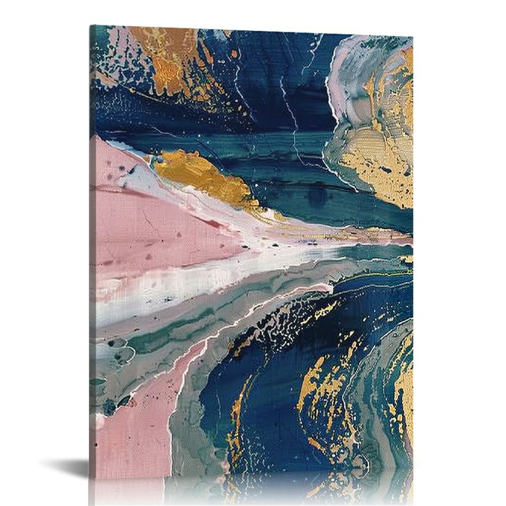 Shiartex Pink and Gold Abstract Canvas Wall Art Gold White and Pink ...