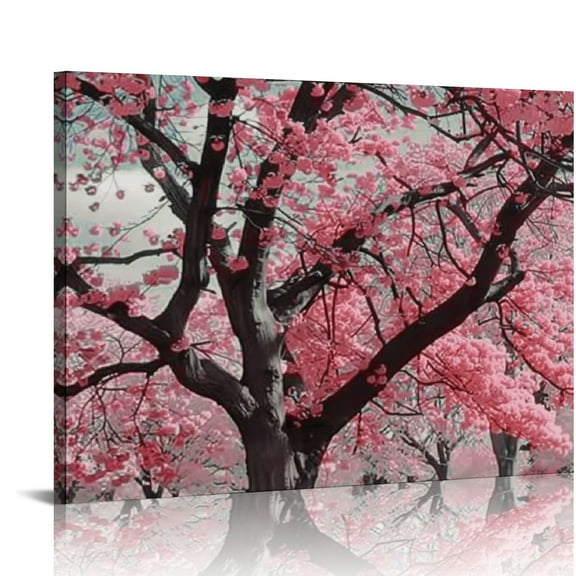 Shiartex  Pink Tree Canvas Wall Art Pink and Gray Wall Decor Canvas Prints, Framed Artwork for Living Room Bedroom Decoration 20x16in