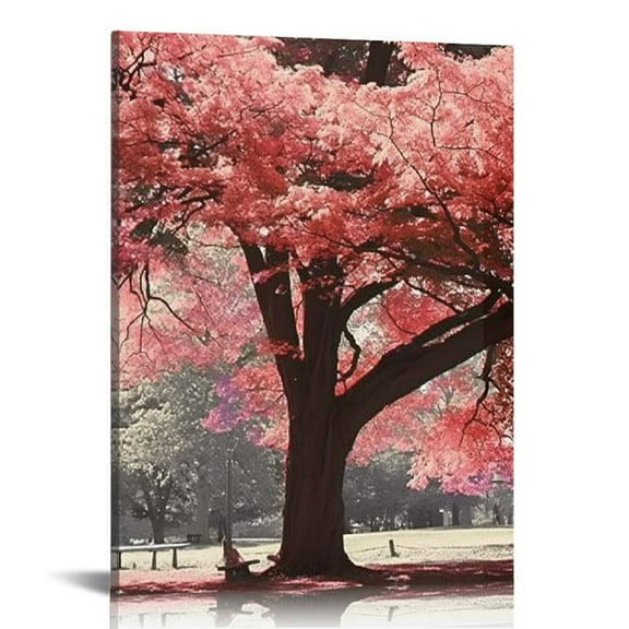 Shiartex  Pink Tree Canvas Wall Art Pink and Grey Room Decor Cherry Blossom Wall Art Modern Art Framed Ready to Hang Living Room Wall Decor 12x16 in