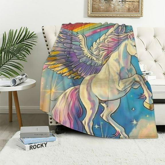Shiartex  Pink Unicorn Blanket Gifts for Girls Kids Soft Warm Lightweight Cozy Cute Unicorn Rainbow Throw Blankets for Bed Living Room Sofa Couch Birthday Decor White