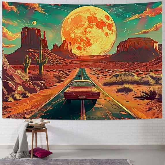 Shiartex Planet Tapestry Retro Mountain Landscape Tapestry Vintage Cactus Wall Tapestry Starry Moon Galaxy Tapestry Wild Desert Plants Wall Hanging for Living Room Painting