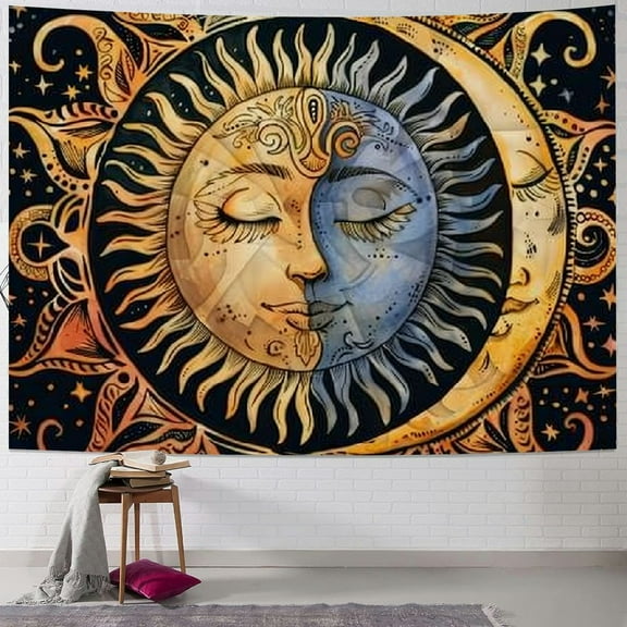 Shiartex Psychedelic Tapestry Wall Hanging for Bedroom Aesthetic, Sun and Moon Boho Bohemian Tapestries, Colorful Vintage Mandala Outdoor Floral Backdrop Decor for Living Room Dorm 40x60inch