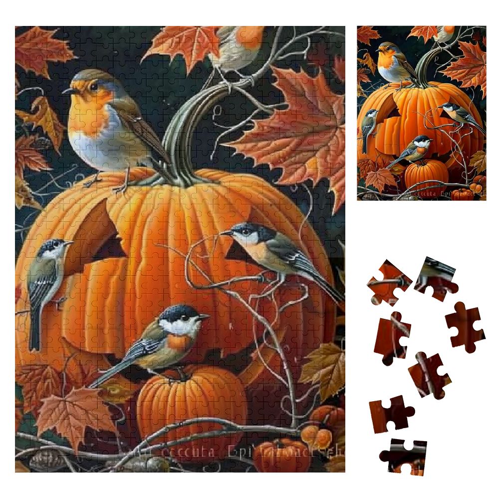 Shiartex Pumpkin Birds Leaves Wooden Jigsaw Puzzle for Adults ...