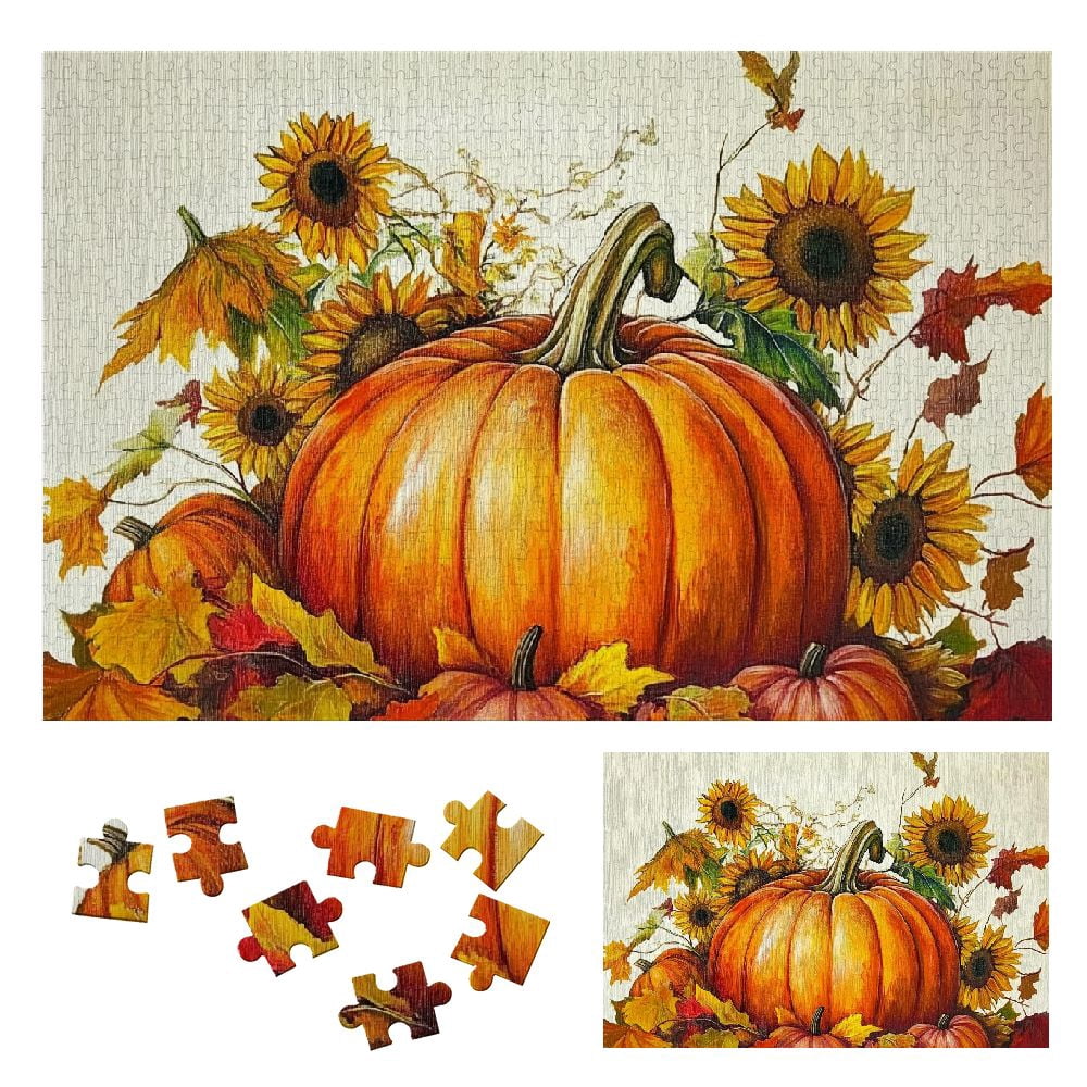 Shiartex Pumpkin Sunflowers Harvest Wooden Jigsaw Puzzle for Adults and ...