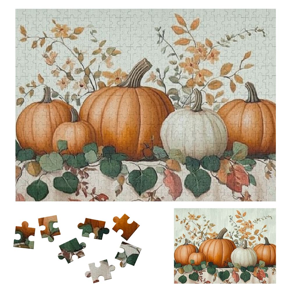 Shiartex Pumpkins Flowers Table Cloth Wooden Jigsaw Puzzle for Adults ...
