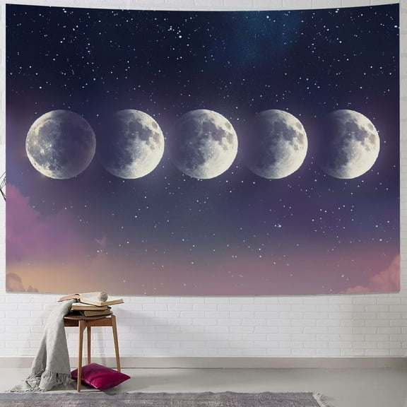 Shiartex  Purple Cloud Tapestry Wall Hanging, Moon Phase and Star in Purple and Pink Sky Tapestry Night Nature Landscape Tapestry for Girl Bedroom Living Room Dorm Wall Decor 40x30inch