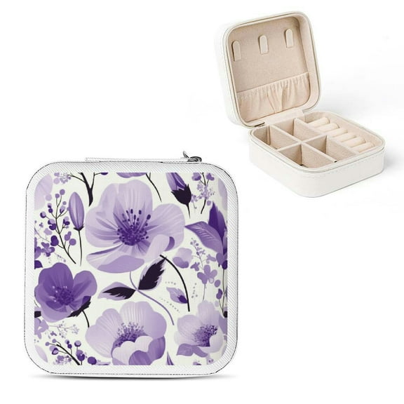 Shiartex Purple Flowers Jewelry Box for Women Necklace Ring Earring Organizer Valentine's Day Gift White