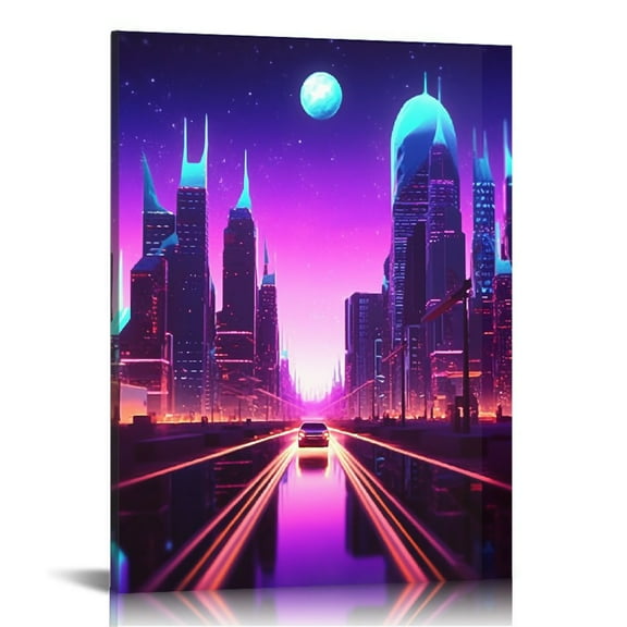 Shiartex Purple Wall Decor Cool Posters Girl Boy Teen Room Decor Bedroom Decor for Men Wall Art for Living Room Office Decor Men Pictures Neon Sunset Painting Framed Art 16x20 in/12x16 in