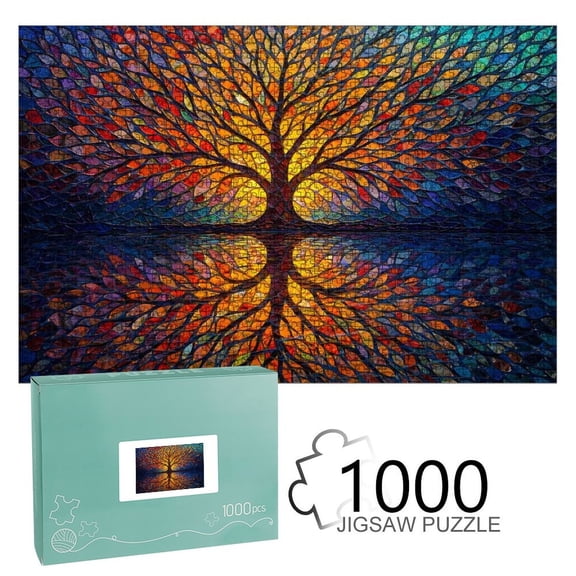 Shiartex Puzzles for Adults Stained Glass Tree of Life Jigsaw Puzzle Relaxing Family Game Night Home Decor Gift for Women Men