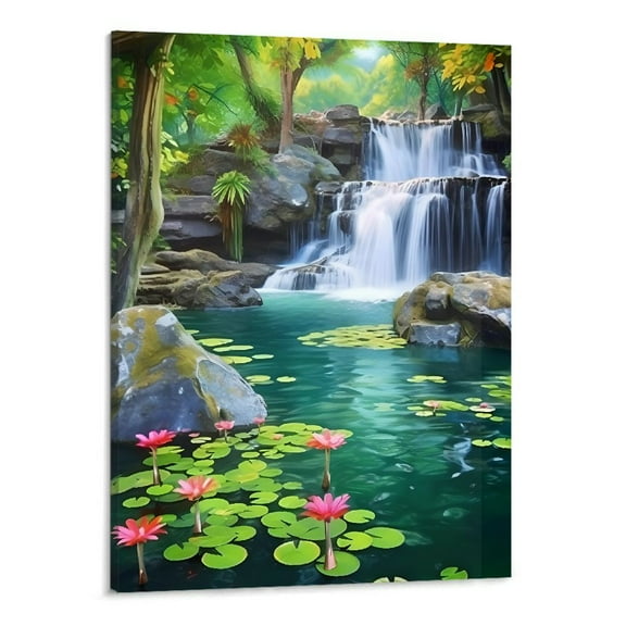 Shiartex Ready to Hang Canvas Wall Art Picture 16x20in for Living Room Bedroom Fall Decor Waterfall Scenery 16x20in
