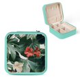 thumbnail image 1 of Shiartex Red Flowers Green Leaves Jewelry Box for Necklace Ring Earring Storage, Portable Travel Essential Gift for Anniversaries, Bridesmaids, Women, PU Leather Green, 1 of 5