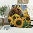 thumbnail image 1 of Shiartex  Red Horse Sunflower Throw Blanket Cozy Soft Warm Lightweight Flannel Blankets for Bed Sofa Couch White, 1 of 6