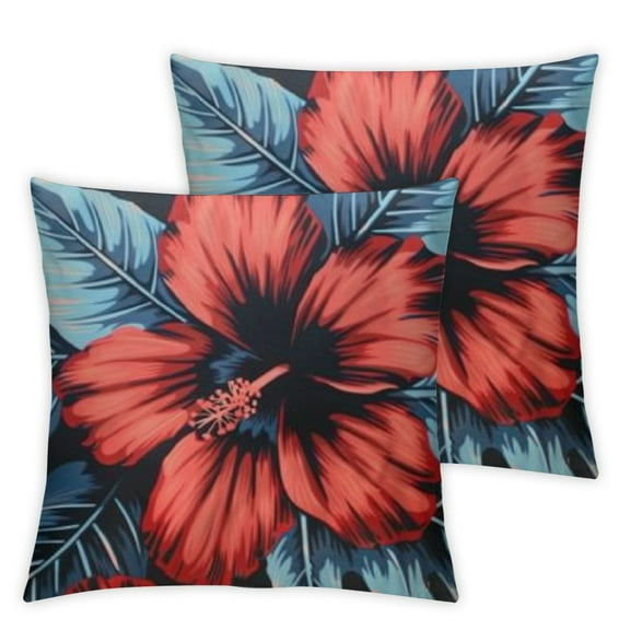 Shiartex Red and Pink Hibiscus Flower Palm Throw Pillow Covers 2pcs Pillow Cover with Zipper Throw Pillow Cases Double Sided Plush Pillow Covers Decorative Throw Pillows Covers for Couch White