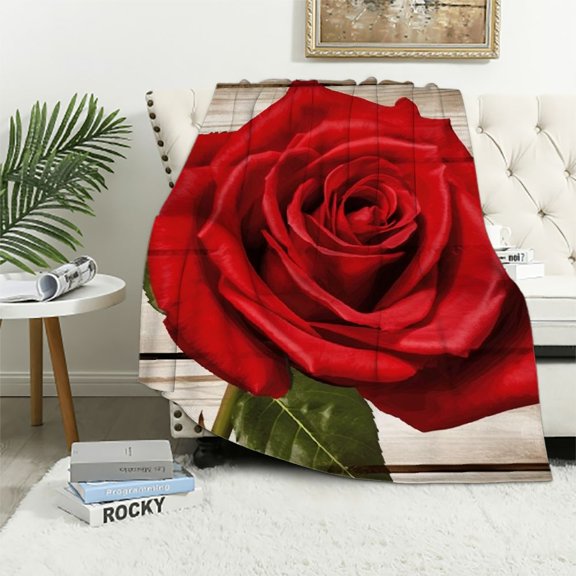 Shiartex Red Rose Throw Blanket Bedding Cozy Lightweight for Couch Sofa Bed All Seasons Mother's Day Exquisite Gift 50x60in