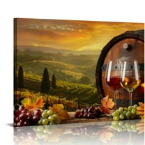 Shiartex Red Wine Glasses Canvas Wall Art For Kitchen Dining Room Decor, Rustic Vineyard Paintings Fruit Grape Artwork Pictures Prints for Bar Living Room Decoration 20x16in