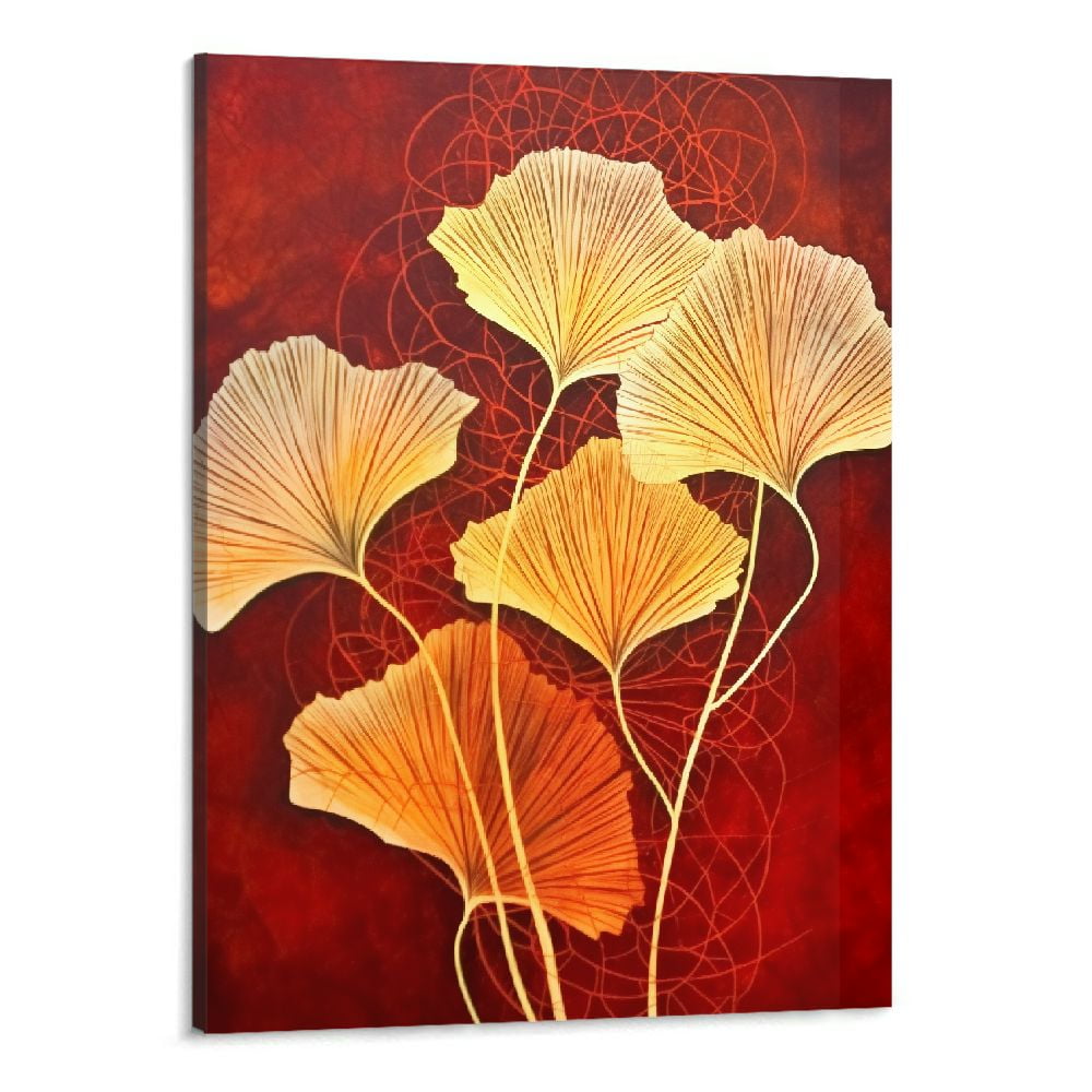 Shiartex Red Yellow Canvas Wall Art Golden Ginkgo Red Leaf Painting