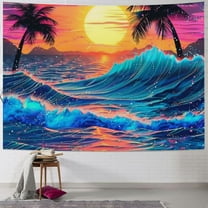 Shiartex Retro Neon Trippy Small Tapestry for Men, Cool Mountain Sun 80s Room Decor Aesthetic Art Tapestry Wall Hanging for Bedroom, Vaporwave Tapestries College Dorm Beach Blanket 40x30inch