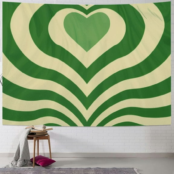 Shiartex  Retro Sage Green Heart Tapestry 70S Hippie Style Psychedelic Cute Preppy Banner For Teen Girl Bedroom College Dorm Home Living Room Party Decor 40x30inch