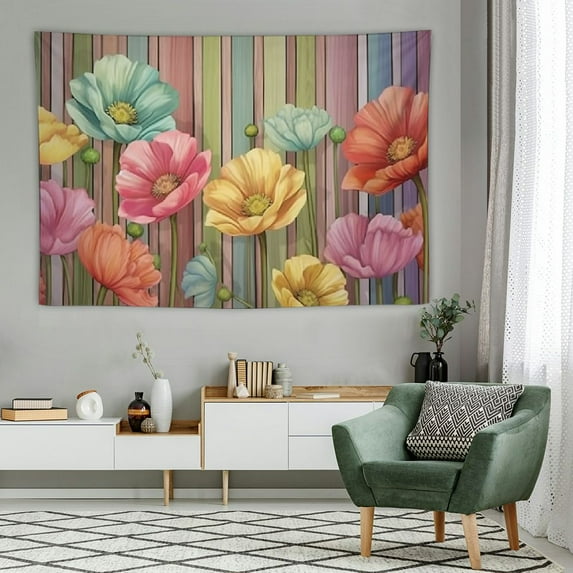 Shiartex Retro Wood Plank Flower Wall Tapestry Colorful Tapestry Wall Hanging for Livingroom Bedroom Dorm Home Decor 60x40 Inch 60x40in