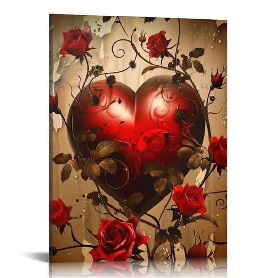 Shiartex Romantic Valentines day Art Painting Canvas Print, Vintage Hearts Picture, Home Wall Decor Gifts 16x20 in/12x16 in