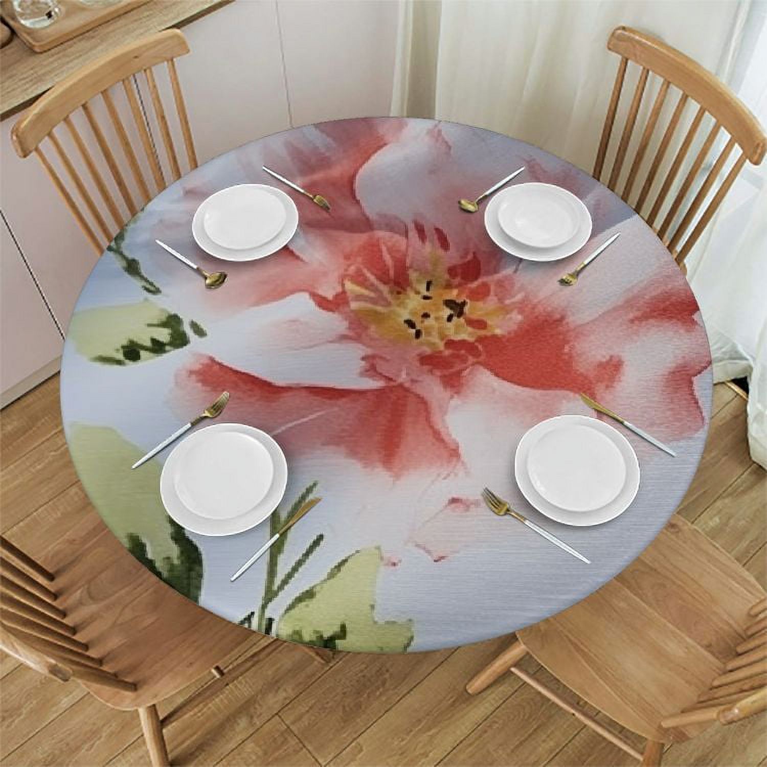 Shiartex Round Fabric Tablecloth, Marie Rose Petal, Easy Care Stain ...