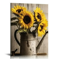 Shiartex Rustic Sunflower Canvas Wall Art: Vintage Flower Picture Print Farmhouse Wall Decor - Floral Pot Decorative Poster Framed Artwork Decoration for Bedroom Home Office Ready to Hang 12x16 in