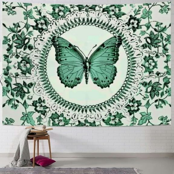 Shiartex  Sage Green Butterfly Tapestry Wall Hanging for Bedroom Green Leaves Boho Mandala Tapestry Bohemian Floral Botanical Plant Flowers Aesthetic Tapestries for Home Decor 40x30inch