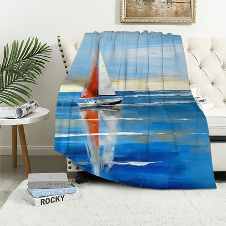 Shiartex Sailboat Ocean Sunny Day Print Blanket Lightweight Flannel All Seasons Throw Blanket for Bed Gifts 40x50in