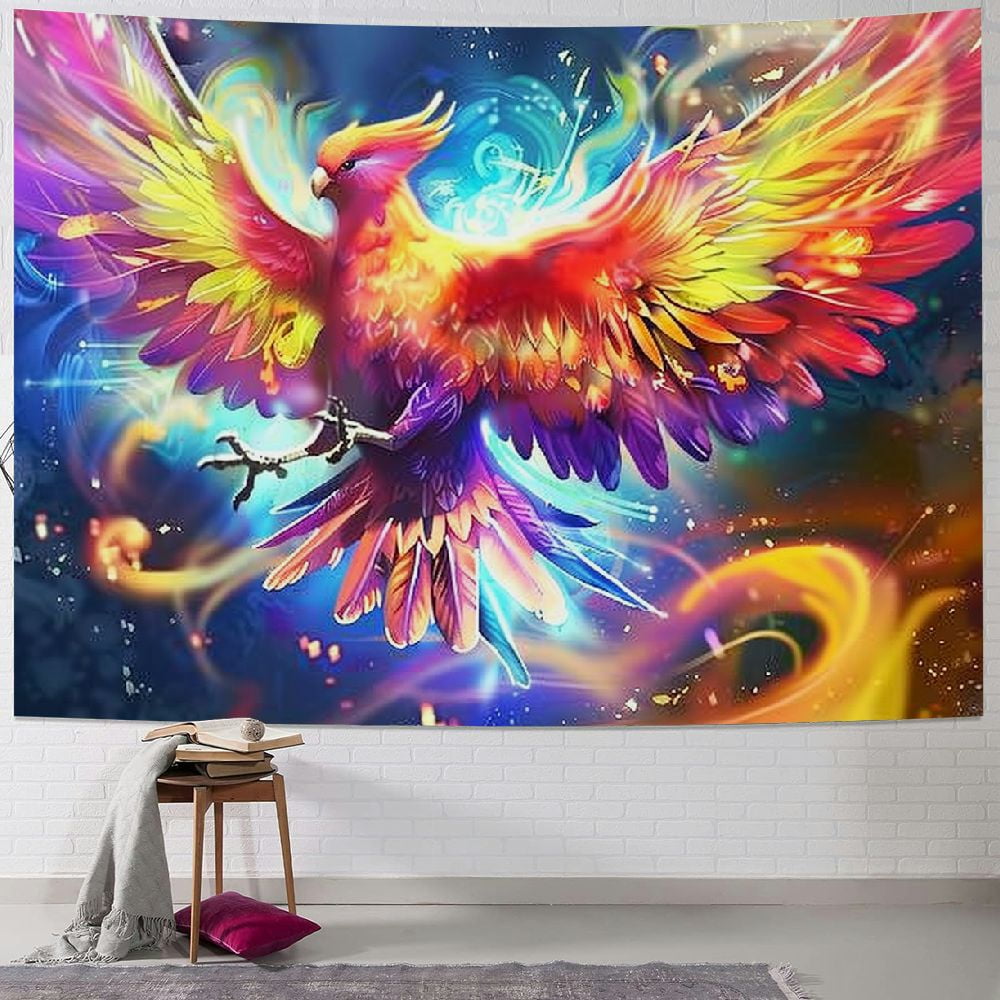Shiartex Secular Bird Tapestry, Flame Bird Tapestry, Psychedelic Anime ...