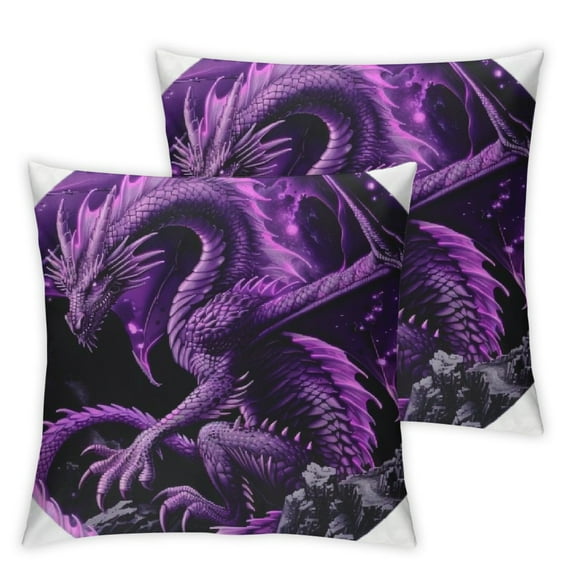 Shiartex Set of 2 Purple Dragon Throw Pillow Covers Kids Boys Games Cushion Covers for Couch Sofa Flame Wild Animal Decorative Pillowcases Purple Black Wildlife Outdoor Pillows Covers White