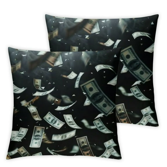 Shiartex Set of 2 Money Dollar Throw Pillow Cover Funny Hundred Dollar Bill Decorative Pillow Case Home Decor Square Pillowcase White
