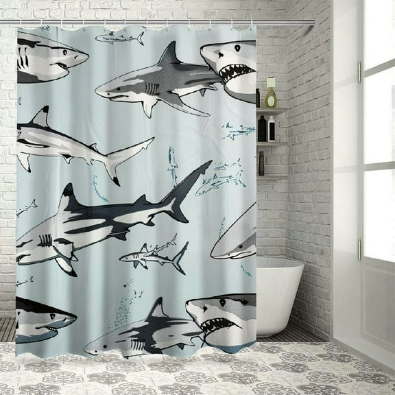 Shiartex  Shark Bathroom Shower Curtain Marine Life Shower Curtain Ocean Animals Coastal Creature Bath Curtain for Kids Boys Teens, Underwater Word Fabric Shower Curtain 36x72