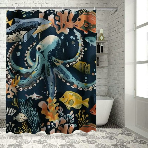 Shiartex Shark Shower Curtain, Black Boho Ocean Fish Shower Curtain Abstract Underwater Animal Cartoon Bathroom Curtain with Colorful Fabric Shower Curtains for Kids Bathtub Decor 36x72