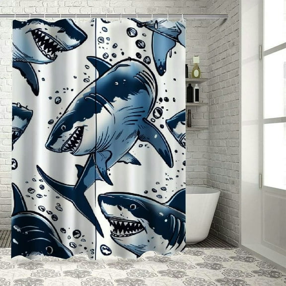 Shiartex Shark Shower Curtain, Dark Blue Sharks Swimming Sea Marine Animal Ocean Creature Waterproof Polyester Bath Curtain for Children Adults for Bathroom Decor 36x72