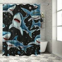 Shiartex Shark Shower Curtain Ocean Animal Fish Sea Marine Life Underwater Wildlife Kids Boys Fabric Bathroom Curtain Set with Hooks 36x72