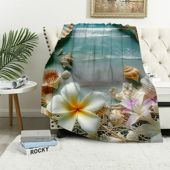 Shiartex Shells Flowers Ocean Print Throw Blanket Exquisite Gifts for All Seasons Soft Plush Blanket 40x50in